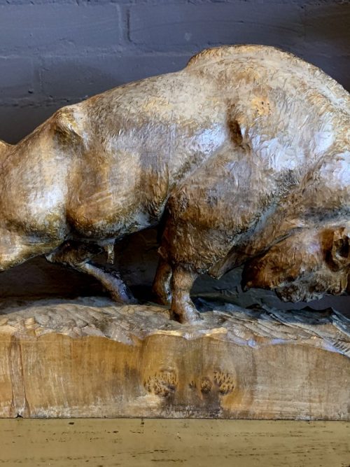 Antique hand carved bison