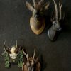 Unique set of 3 antique wooden and plaster deer heads.