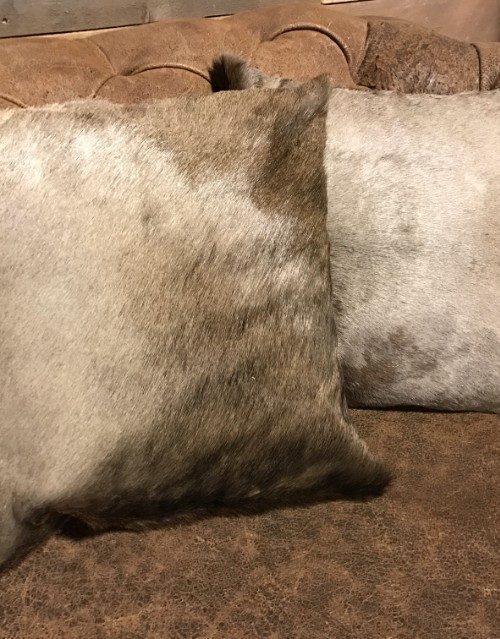 High-quality cushions made of blue wildebeest skin.