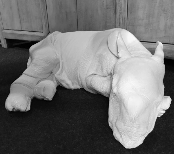 Lebensechte Nachbildung eines Rhinozeros-Kalbes
