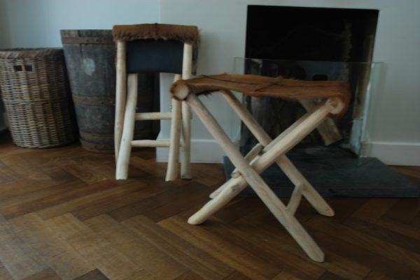 Stools made of wood and goat skin