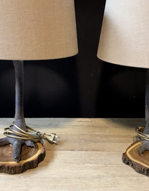 Unique lamps made of ostrich paws.