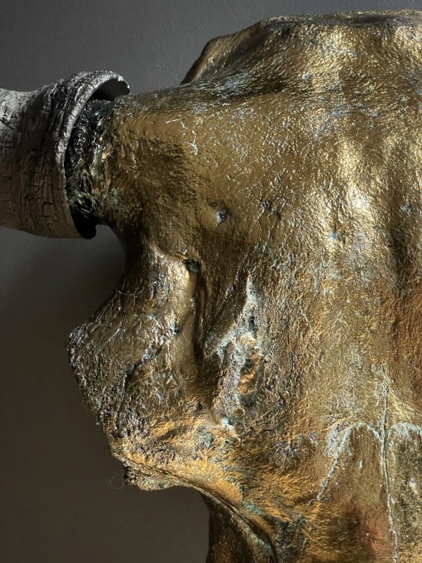 Gemetalliseerde schedel van een Bizon stier