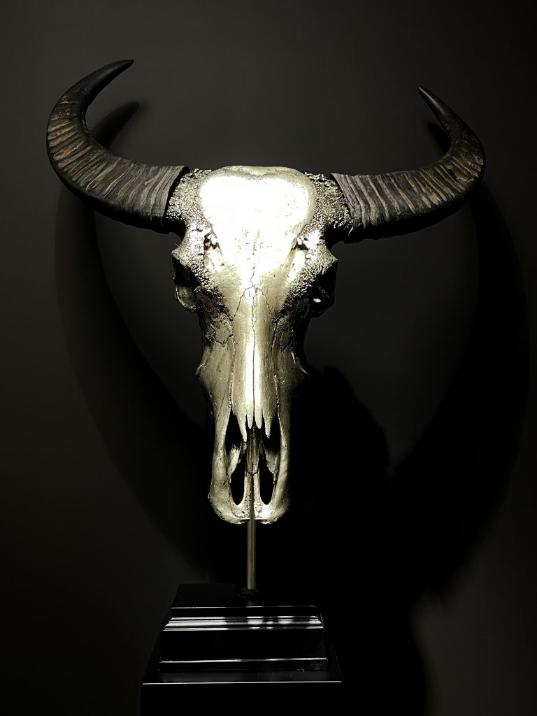 Metallised skull of a water buffalo