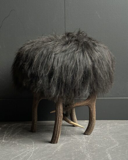 antler stool with sheepskin