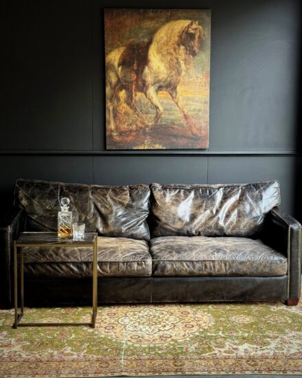 vintage black leather sofa