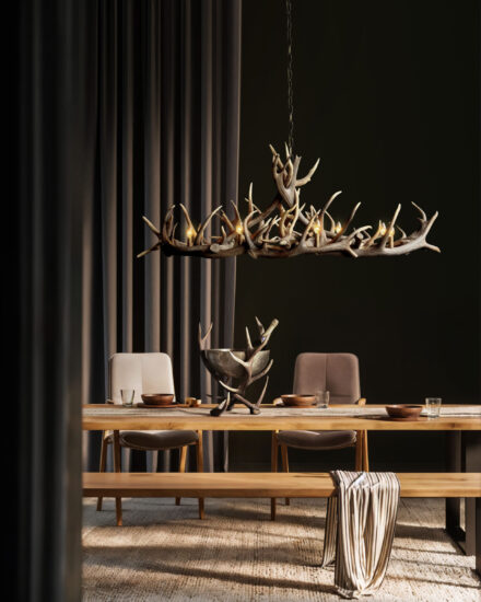 9 - the antler lamp 170 cm above the table, cooler on the table